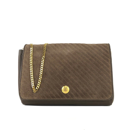 CELINE Blason 斜紋縫線絨面革鏈條斜挎迷你肩包棕色舊款 CELINE Vintage dajnrn