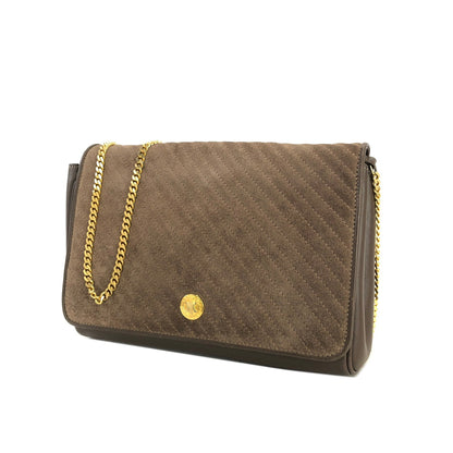 CELINE Blason 斜紋縫線絨面革鏈條斜挎迷你肩包棕色舊款 CELINE Vintage dajnrn