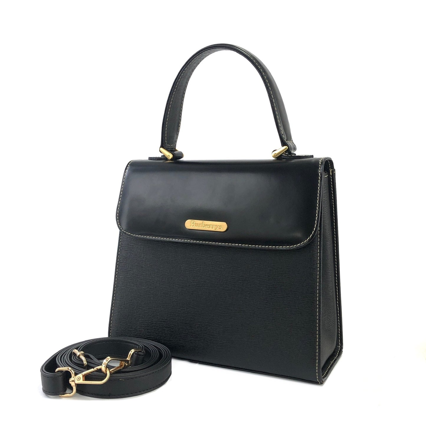 Burberrys Combination leather Classic check Handbag Shoulder bag Black Vintage Old mrz8cx