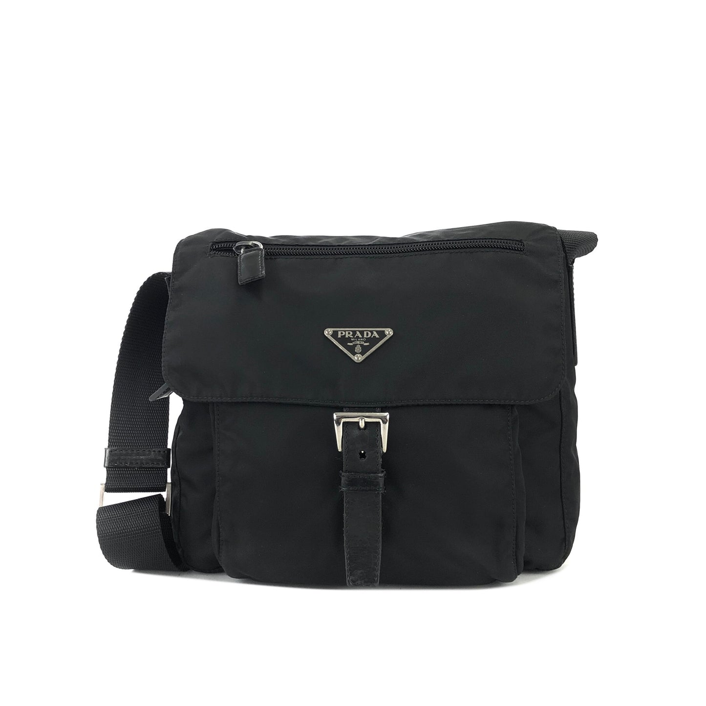 PRADA Triangle logo Nylon Crossbody Shoulder bag Black Vintage szbuau