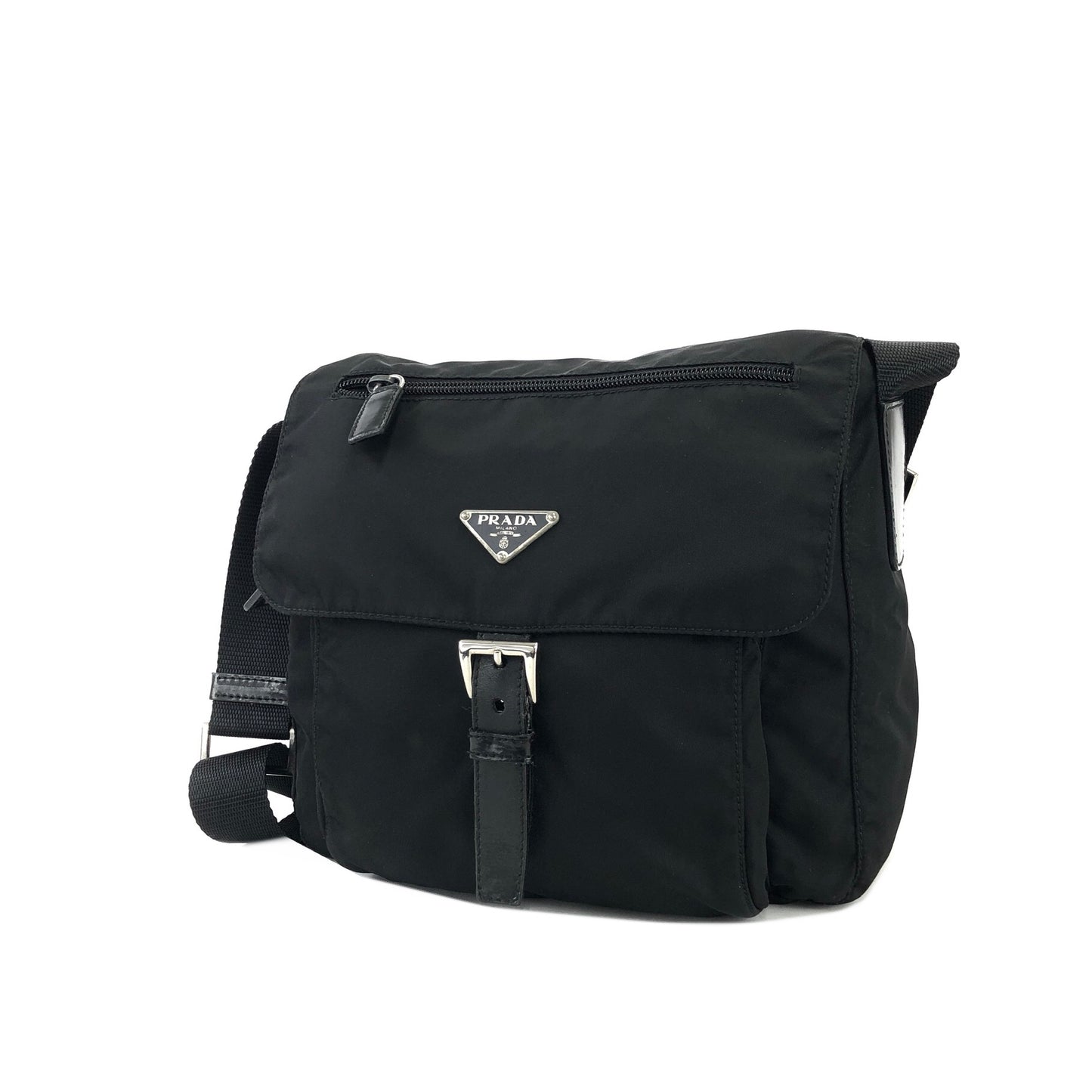PRADA Triangle logo Nylon Crossbody Shoulder bag Black Vintage szbuau