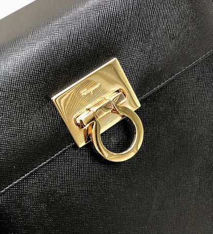 Salvatore Ferragamo Gancini 壓花皮革 2way 肩包 Bandbag 黑色 復古 舊 jbv5dw