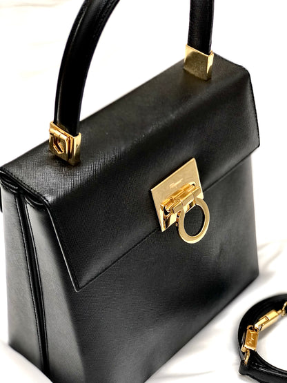 Salvatore Ferragamo Gancini 壓花皮革 2way 肩包 Bandbag 黑色 復古 舊 jbv5dw