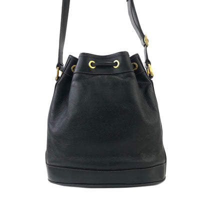 GUCCI GG logo Leather Drawstring Shoulder bag Black Vintage Old Gucci 22ci4h