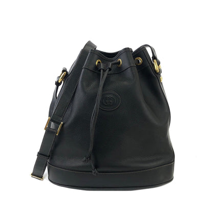 GUCCI GG logo Leather Drawstring Shoulder bag Black Vintage Old Gucci 22ci4h