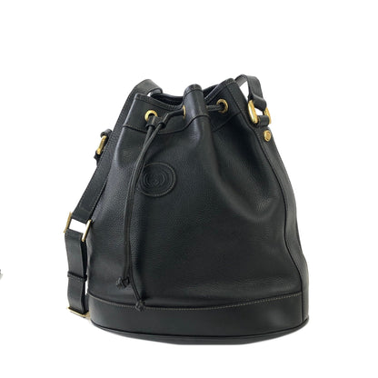 GUCCI GG logo Leather Drawstring Shoulder bag Black Vintage Old Gucci 22ci4h