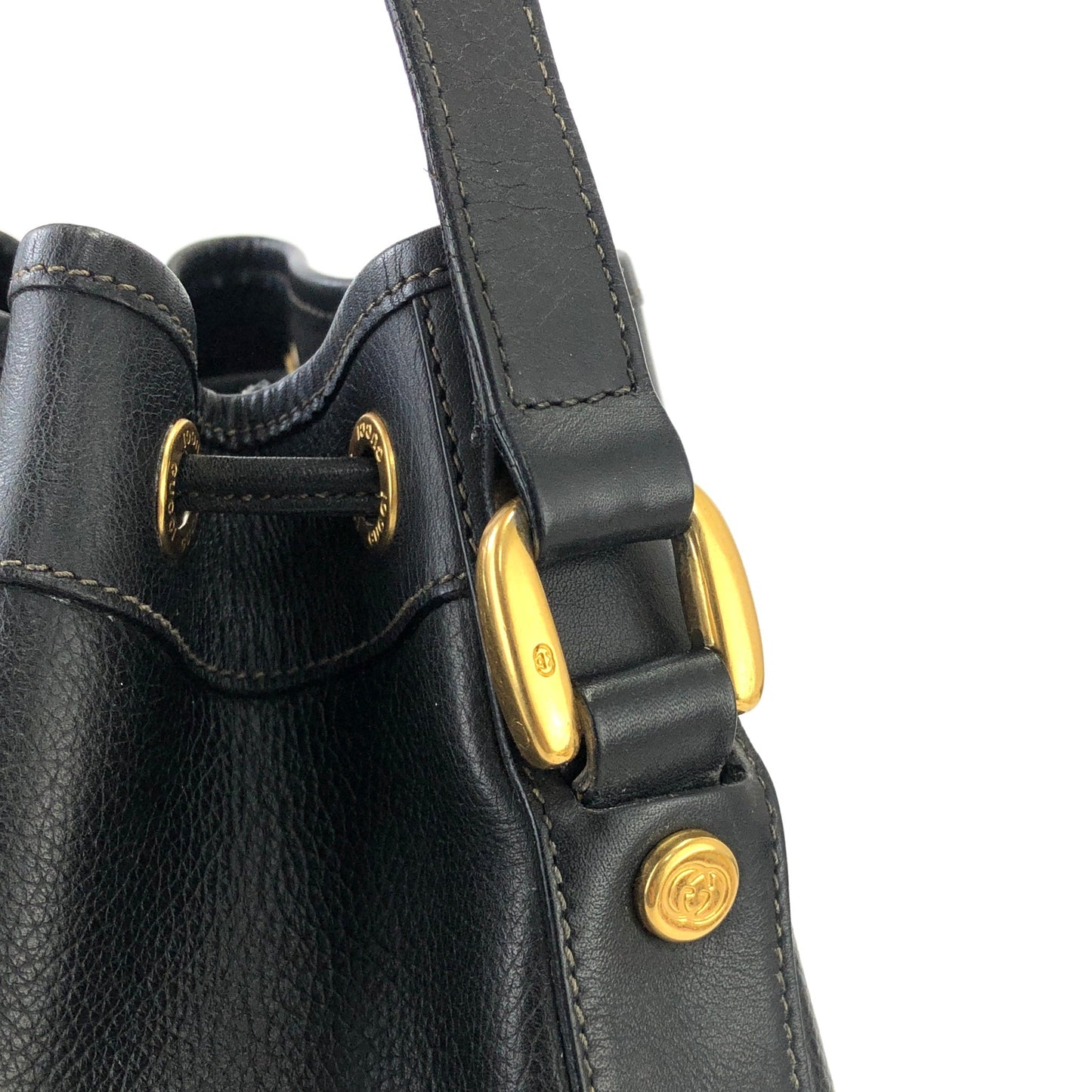 GUCCI GG logo Leather Drawstring Shoulder bag Black Vintage Old Gucci 22ci4h