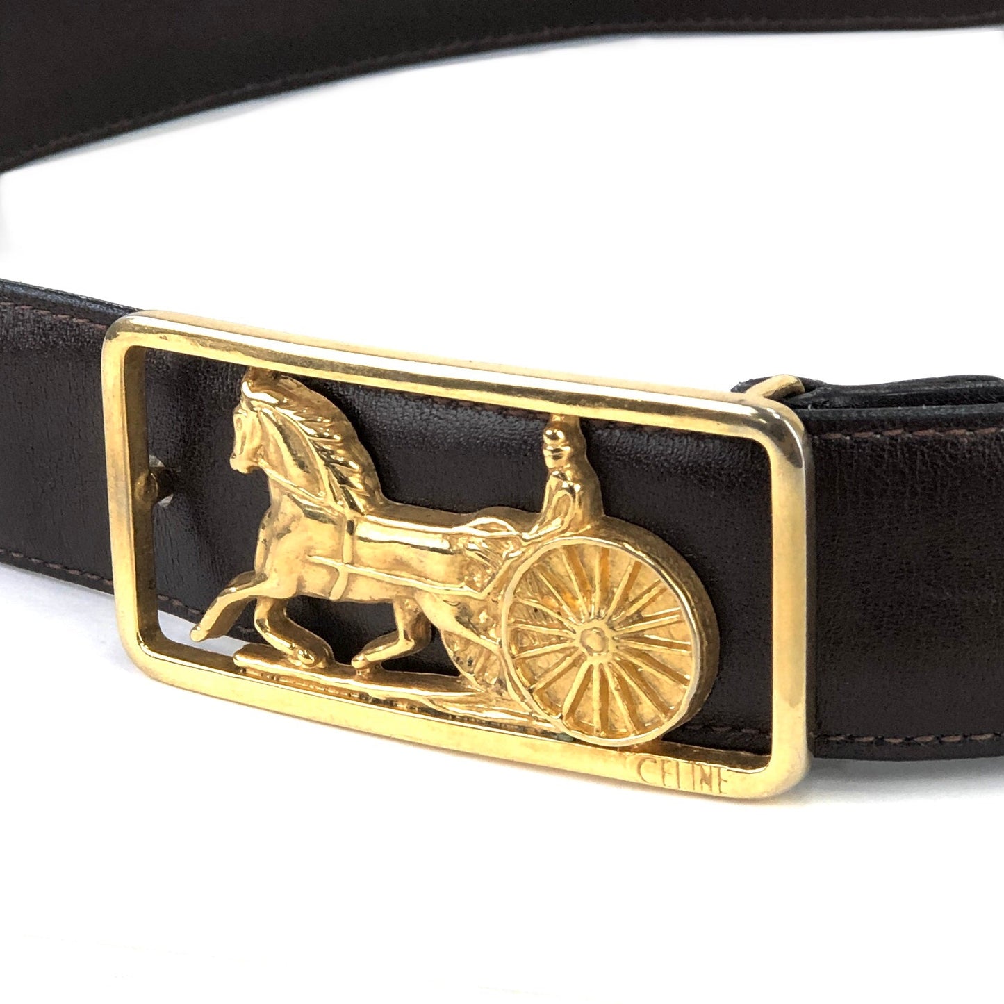 CELINE Horse carriage Leather Belt Brown Vintage Old Celine rugyxn