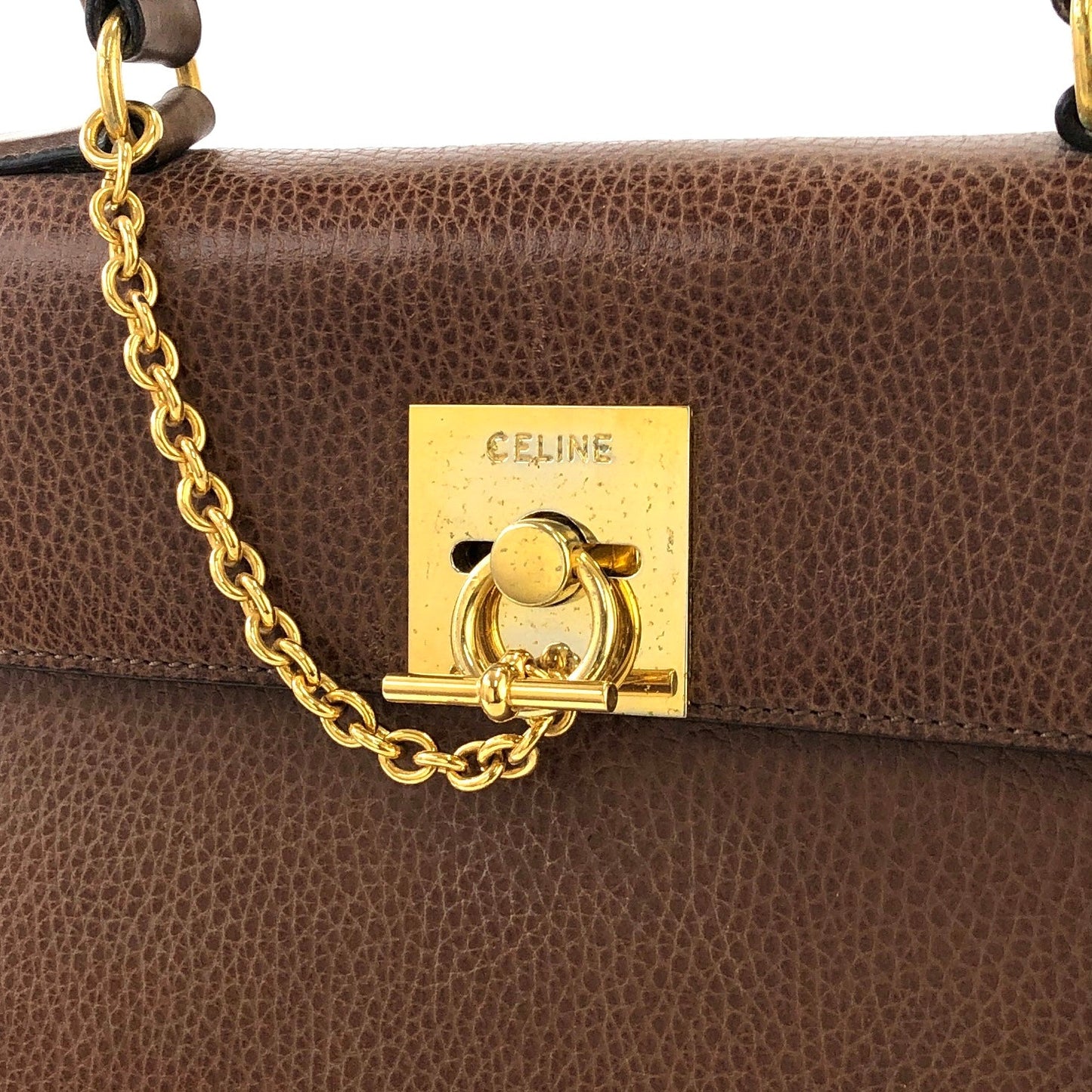 CELINE Mantel Chain Gancini Handbag Brown Vintage Old Celine jhzdh7