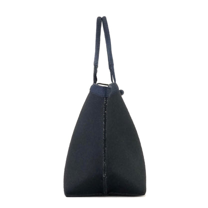 Yves Saint Laurent YSL logo Handbag  Embroidery　Black Navy Vintage Old YSL 4s2ykh