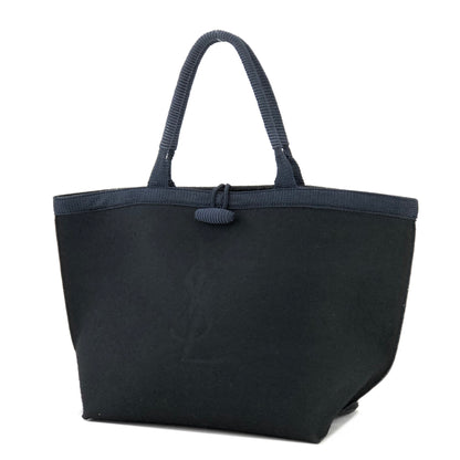 Yves Saint Laurent YSL logo Handbag  Embroidery　Black Navy Vintage Old YSL 4s2ykh