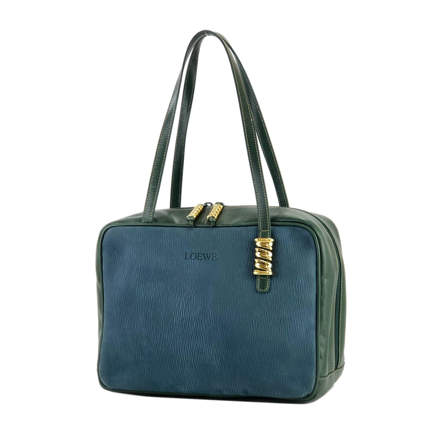 LOEWE Velázquez twist motif combination leather handbag navy green vintage old icnrsz