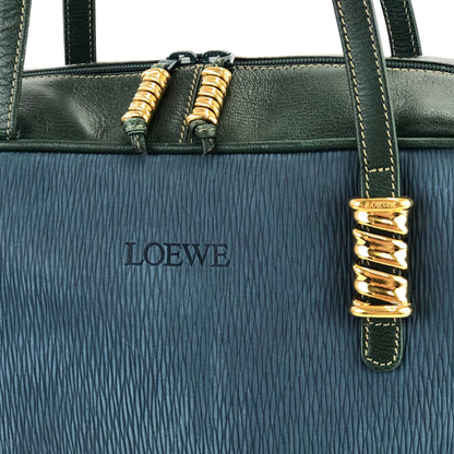 LOEWE Velázquez 扭紋圖案組合皮革手提包海軍綠復古舊 icnrsz