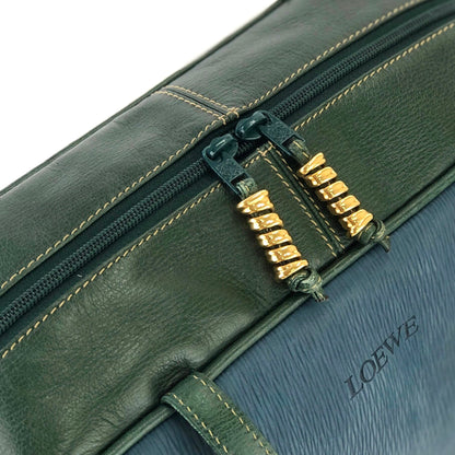 LOEWE Velázquez 扭紋圖案組合皮革手提包海軍綠復古舊 icnrsz