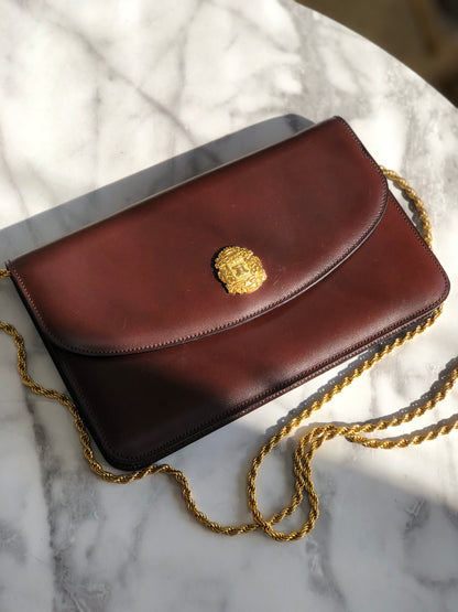 CELINE Emblem Blason Chain Pochette Mini Bag Shoulder Bag Brown OldCeline vintage pe48yt