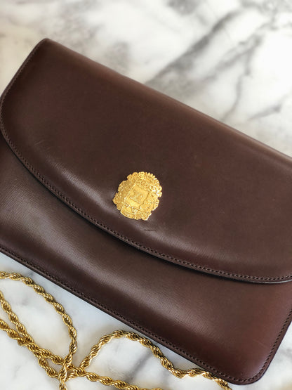 CELINE Emblem Blason Chain Pochette Mini Bag Shoulder Bag Brown OldCeline vintage pe48yt