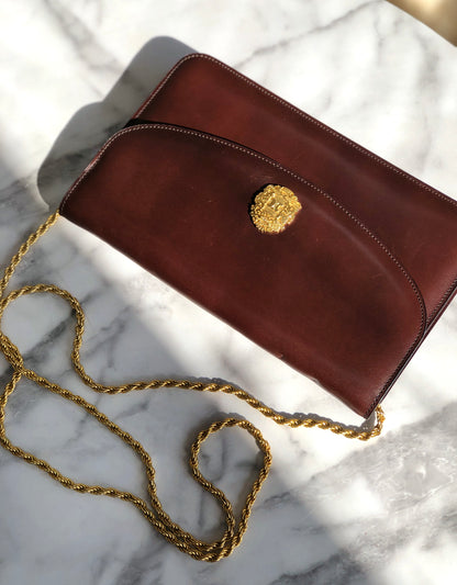 CELINE Emblem Blason Chain Pochette Mini Bag Shoulder Bag Brown OldCeline vintage pe48yt