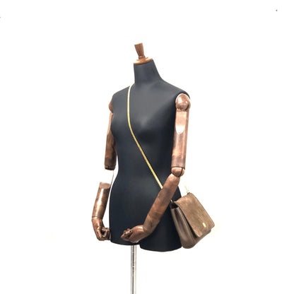 CELINE Blason 斜紋縫線絨面革鏈條斜挎迷你肩包棕色舊款 CELINE Vintage dajnrn