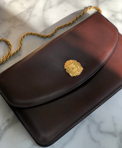 CELINE Emblem Blason Chain Pochette Mini Bag Shoulder Bag Brown OldCeline vintage pe48yt