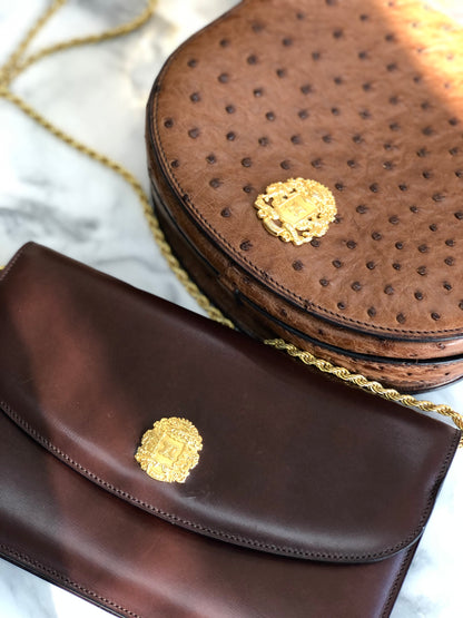 CELINE Emblem Blason Chain Pochette Mini Bag Shoulder Bag Brown OldCeline vintage pe48yt