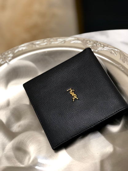 Yves Saint Laurent YSL motif Compact Wallet leather Black vfdxyd