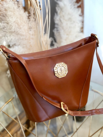 Yves Saint Laurent  YSL Octagon Logo Leather  Shoulder Bag Brown Vintage Vintage Old ddrg5b
