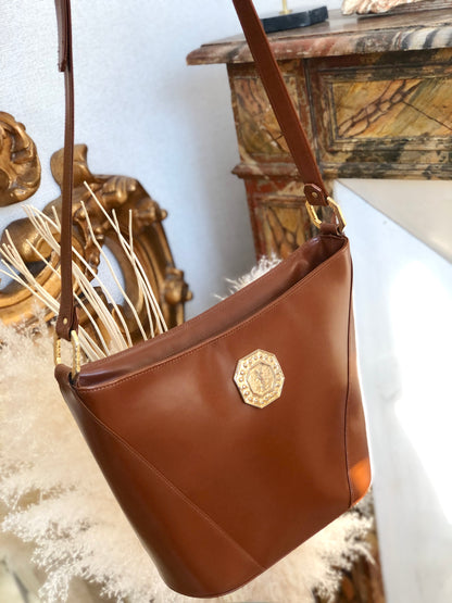 Yves Saint Laurent  YSL Octagon Logo Leather  Shoulder Bag Brown Vintage Vintage Old ddrg5b