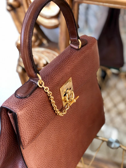 CELINE Mantel Chain Gancini 手提包 棕色 復古 舊款 Celine jhzdh7