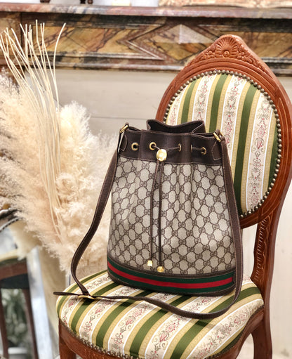 Gucci Sherry Line Charm GG Plus Drawstring Shoulder bag Beige Vintage Old Gucci cinkua