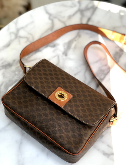 CELINE Macadam 圓形標誌斜背包肩背包棕色復古舊 Celine d438gu