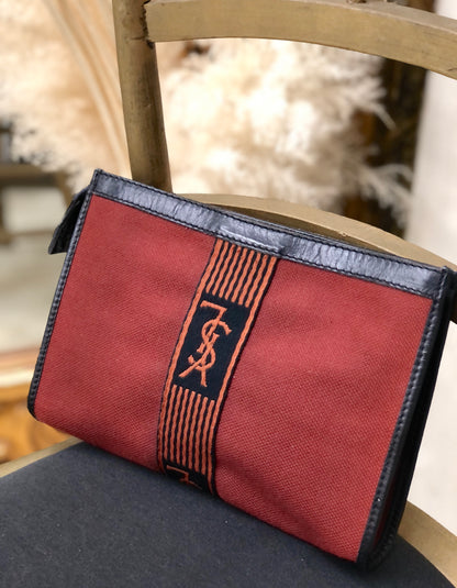 Yves Saint Laurent YSL logo Jacquard Clutch bag Bordeaux Vintage Old cvvp6t