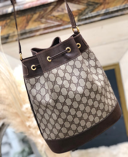 Gucci Sherry Line Charm GG Plus Drawstring Shoulder bag Beige Vintage Old Gucci cinkua