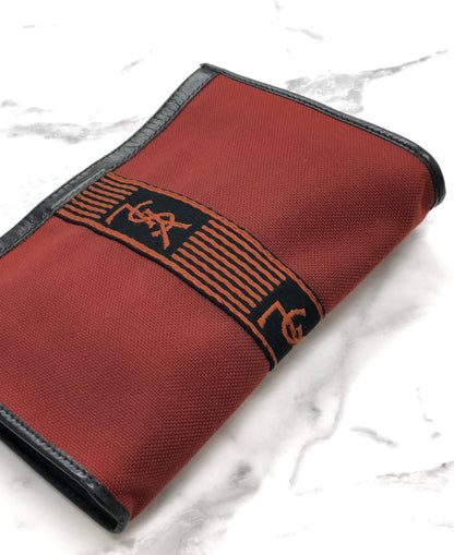 Yves Saint Laurent YSL logo Jacquard Clutch bag Bordeaux Vintage Old cvvp6t
