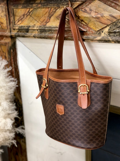 CELINE Macadam Blason embossed Bucket bag Totebag Brown Vintage Old h3ucjs