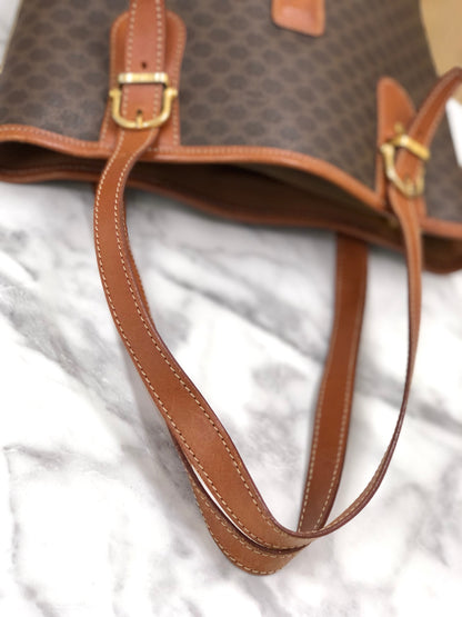 CELINE Macadam Blason embossed Bucket bag Totebag Brown Vintage Old h3ucjs