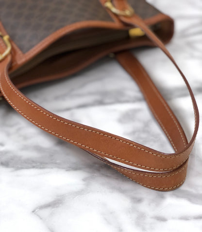 CELINE Macadam Blason embossed Bucket bag Totebag Brown Vintage Old h3ucjs