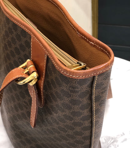 CELINE Macadam Blason embossed Bucket bag Totebag Brown Vintage Old h3ucjs