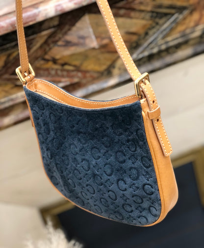 CELINE C Macadam 絨面革手提包 Hobobag 肩包海軍藍駝色 Old Celine Vintage cf3mff