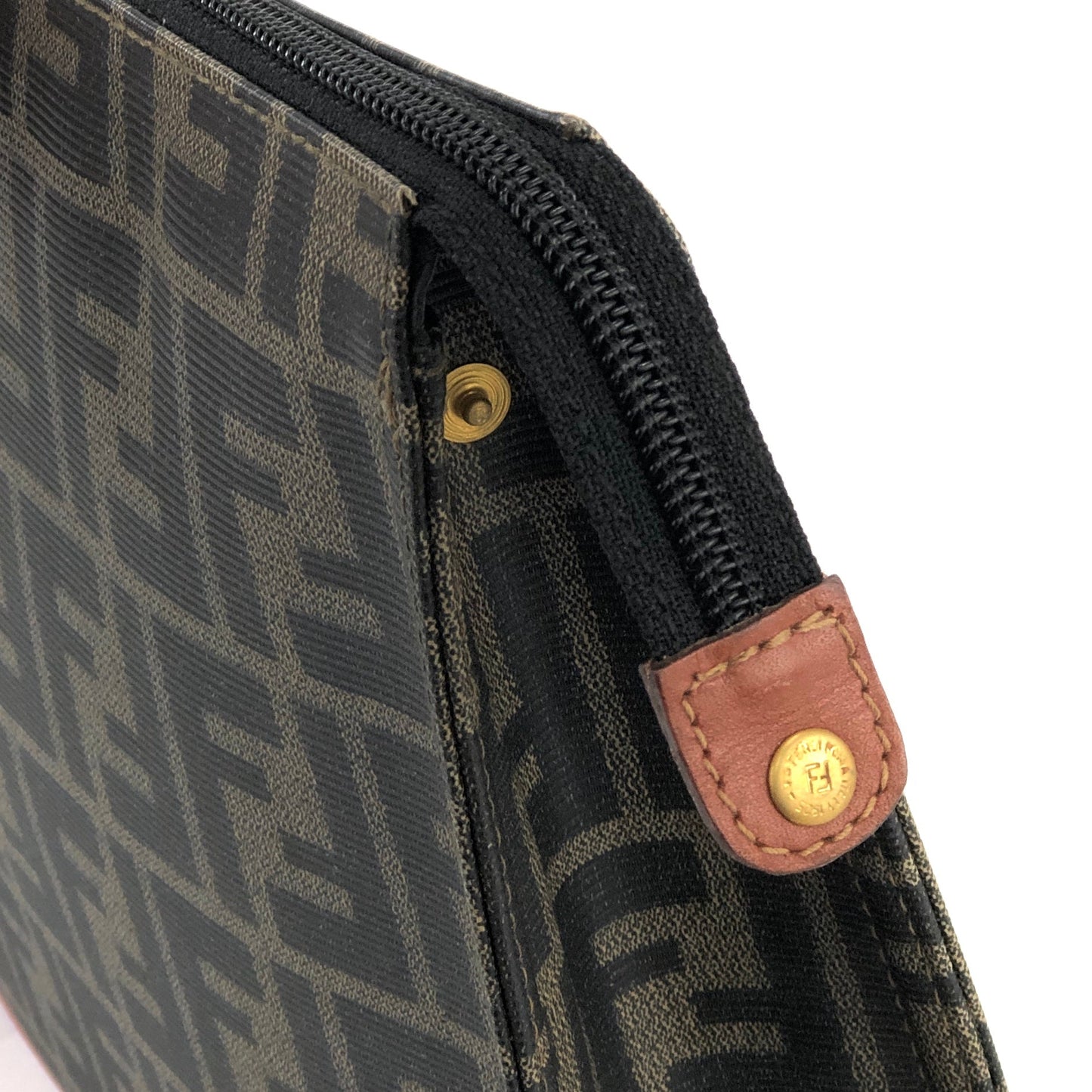 FENDI Zucca FF logo jacquard leather clutch bag brown vintage old uhs662