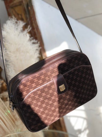 CELINE Triomphe Blason 絨面革單肩包 棕色 復古 舊款 celine ynrivk