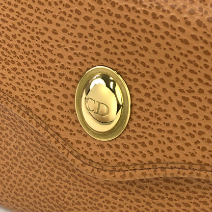Christian Dior Logo Oval Motif Embossed Leather Top Handle Handbag Mini bag Camel Vintage old e8dit3
