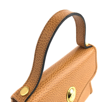 Christian Dior Logo Oval Motif Embossed Leather Top Handle Handbag Mini bag Camel Vintage old e8dit3