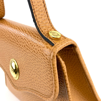 Christian Dior Logo Oval Motif Embossed Leather Top Handle Handbag Mini bag Camel Vintage old e8dit3
