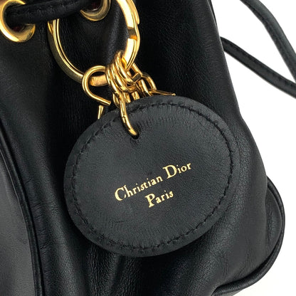 Christian Dior Cannage Logo Charm 皮革迷你包款肩背包 Pochette 黑色復古舊 g8k6nf