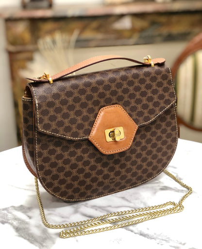 CELINE Macadam Turn lock Blason 2Way Handbag Shoulder bag Crossbody Brown Vintage Old Celine dk7ueh