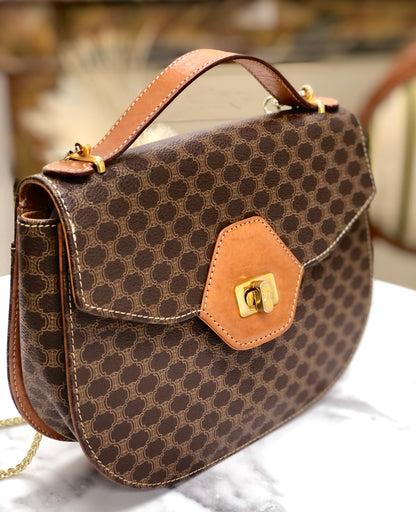 CELINE Macadam Turn lock Blason 2Way Handbag Shoulder bag Crossbody Brown Vintage Old Celine dk7ueh