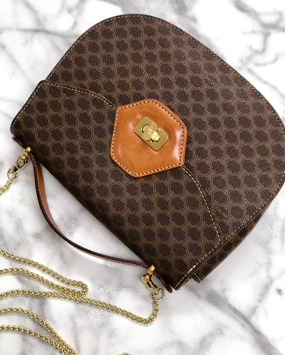 CELINE Macadam Turn lock Blason 2Way Handbag Shoulder bag Crossbody Brown Vintage Old Celine dk7ueh