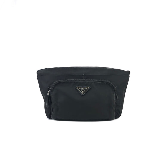 PRADA Triangle logo Nylon Pouch Handbag Black Vintage Old rmt44z