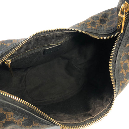 CELINE Macadam  Front zip Shoulder bag Hobobag Black Vintage Old 5hcxy3