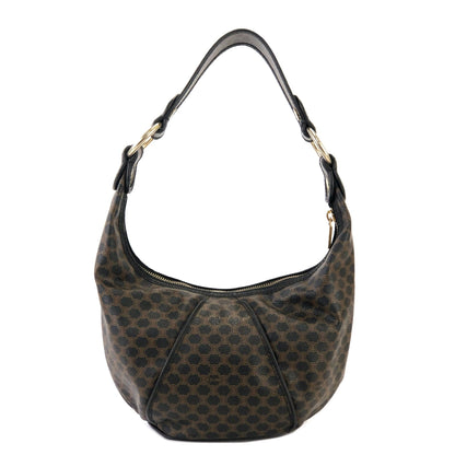 CELINE Macadam  Front zip Shoulder bag Hobobag Black Vintage Old 5hcxy3